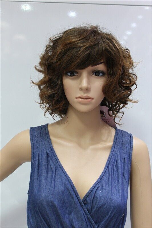 Fashion Ladies Short Brown Curly Natural Hair Wig+Wig Cap