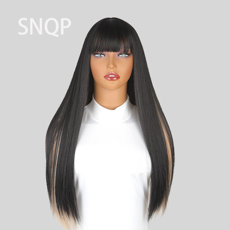 SNQP-Peruca de cabelo reto para mulheres, 70cm, longa, elegante, diário, cosplay, festa, resistente ao calor, bandana, bonito, novo