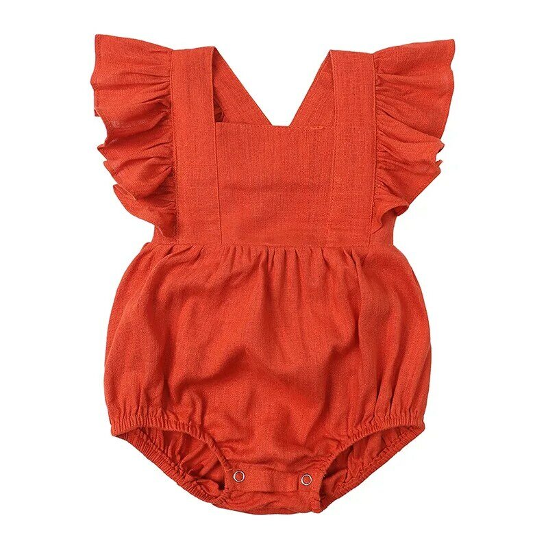 Roupa infantil do bebê Romper, cor sólida, bodysuit sem mangas plissado, macacão de verão, roupa infantil, terno da moda, 0-24M