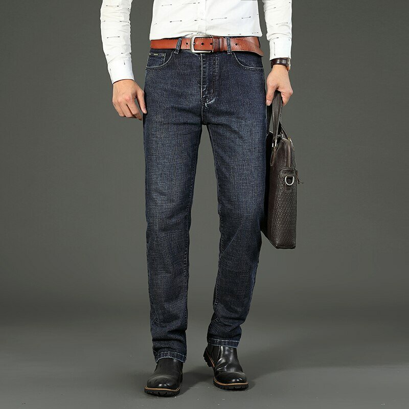 Wthinlee новые деловые мужские Стрейчевые модные классические синие Черные рабочие джинсовые брюки Мужская брендовая одежда