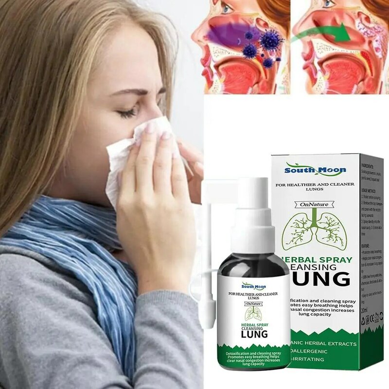 Spray de Limpeza Pulmonar Herbal para Unse, Alivia a Congestão Nasal, Nariz Corredor Nasal, Desconforto, Cuidado, T7A3, 20ml