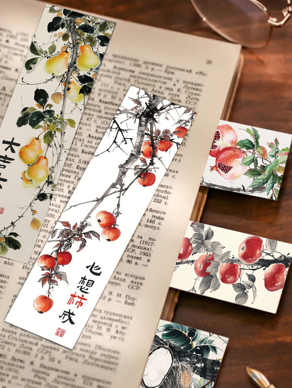 30 stücke glückliche Lesezeichen mit chinesischen Feng Shui Frucht homophone Segen Worte dekorative Lesebücher Notizbuch Mark Karten