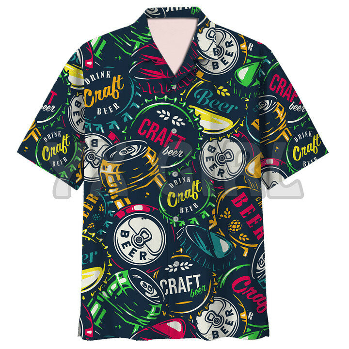 Camisa con estampado 3d de cerveza para hombre, camisa hawaiana de manga corta de un solo pecho, blusa informal de playa, ropa para adolescentes