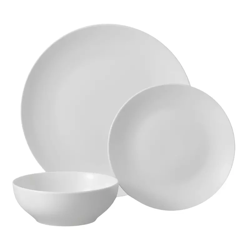 Mainstenci- Service de vaisselle en grès blanc glacé, 12 pièces