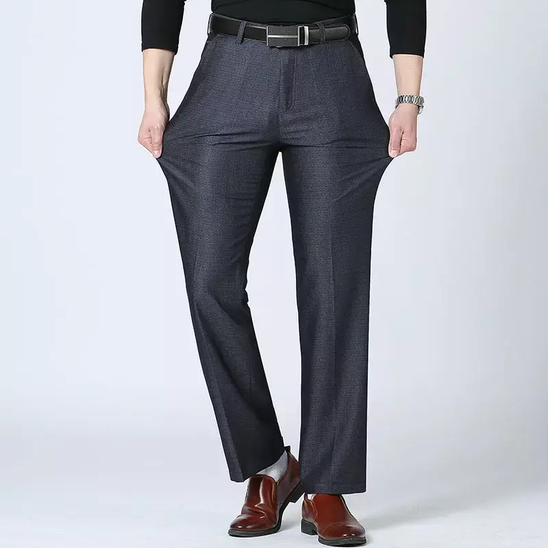 Брюки мужские повседневные стрейчевые, приталенные модные брюки стрейч в деловом стиле, Брендовые прямые черные темно-синие, большие размеры, Осень-зима
