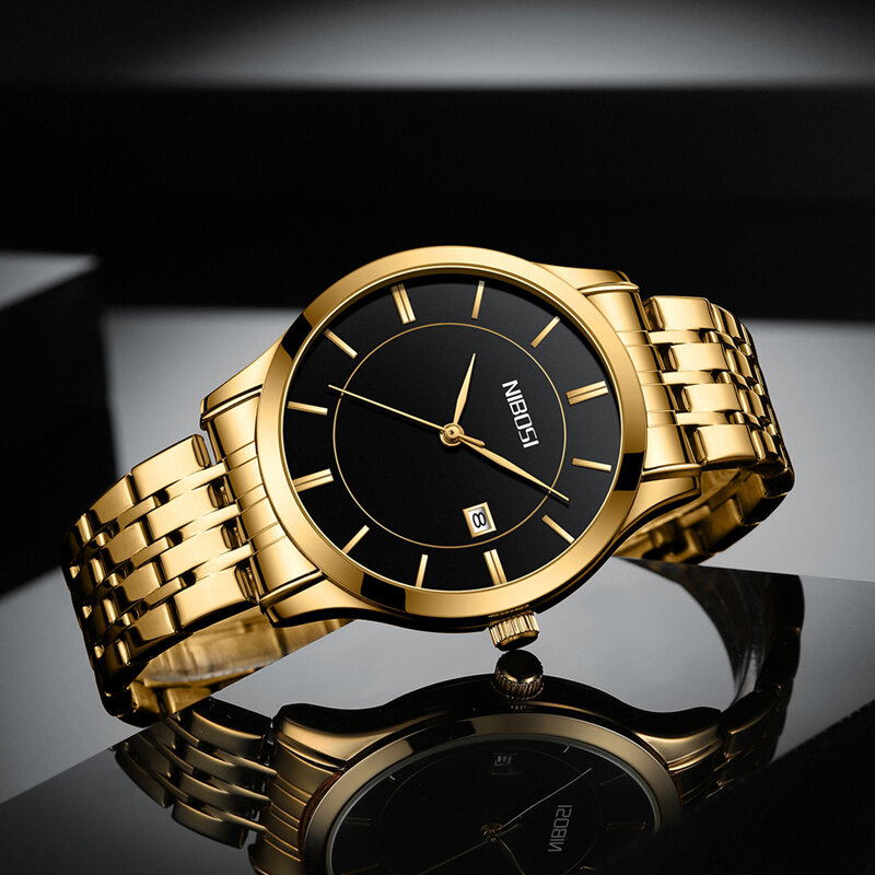 Nibosi-relógio de quartzo masculino, aço inoxidável, impermeável, moda, com calendário, marca de luxo, novo, 2022