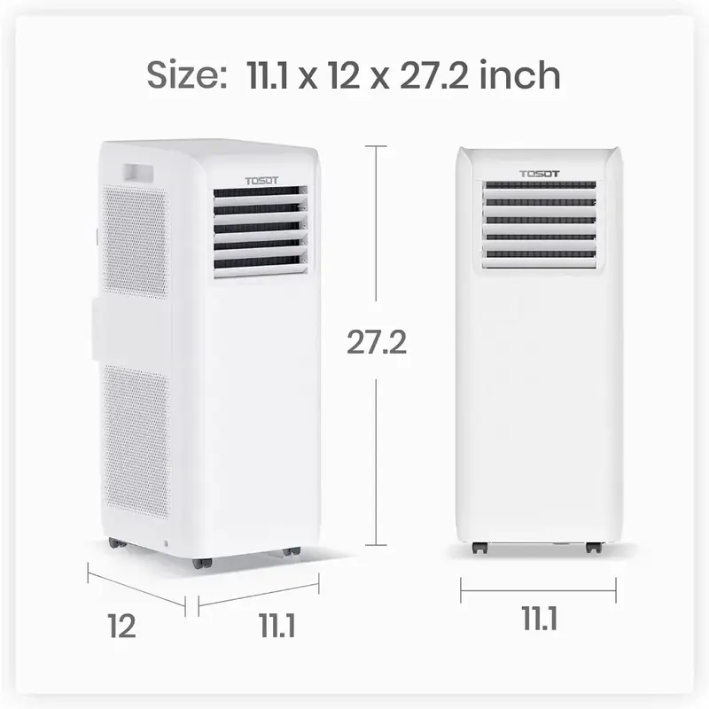 Condizionatore d'aria da 8,000 BTU più facile da installare, silenzioso e 3 in 1 portatile AC, deumidificatore, ventola per stanze fino a 250 piedi quadrati, bianco
