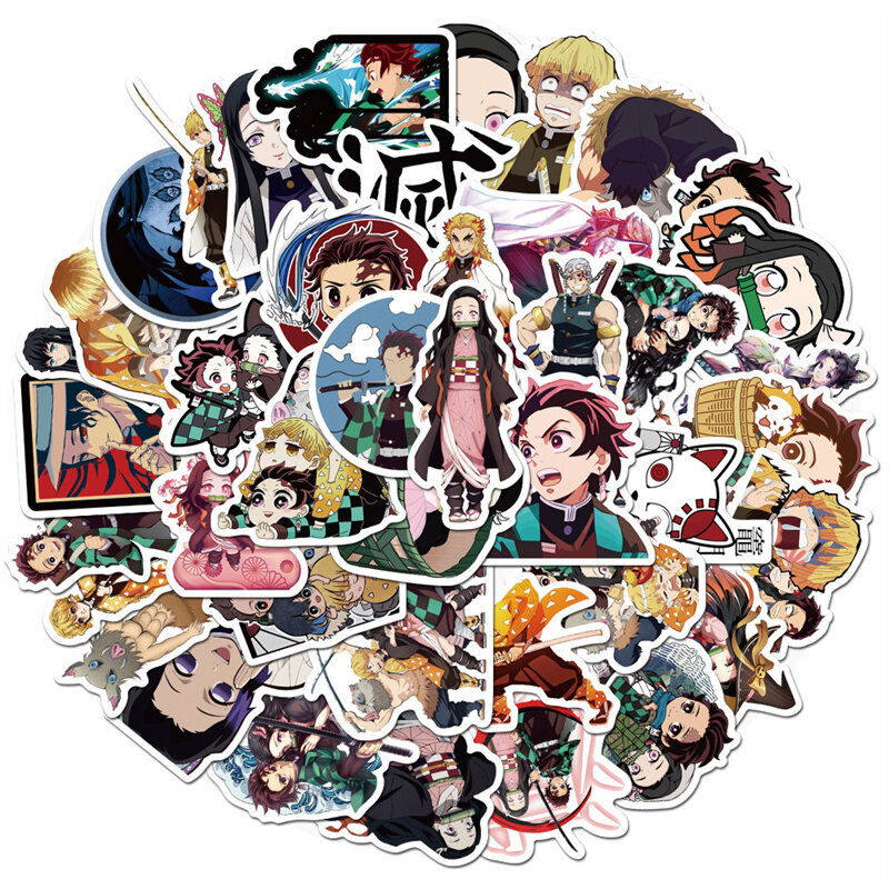 Pegatinas de dibujos animados de Anime Demon Slayer para equipaje, portátil, guitarra, pegatina impermeable, juguetes, 10/30/50 piezas