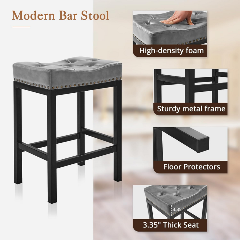 LUE BONA Counter Height Bar Stools, 24 Inch  Backless Bar Stools Set of 3 for Kitchen Counter, Faux Leather