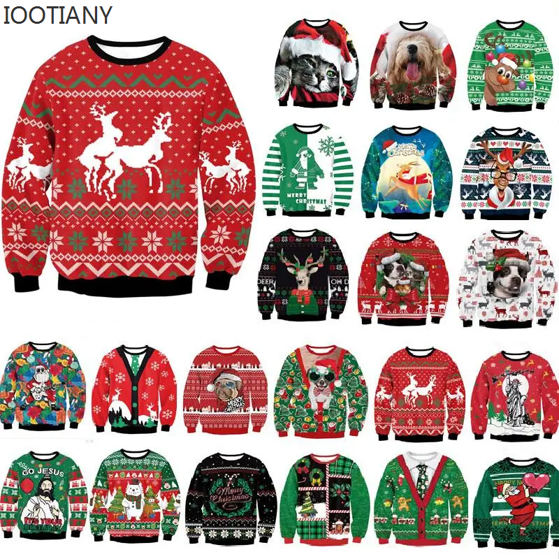 Hoodie natal pria wanita, kaus atasan pasangan, pesta liburan, Natal, berlipat, lucu Humping rusa kutub, bumper Natal