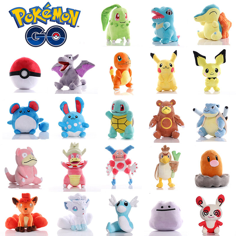 Pokémon Stuffed Soft Ball Doll para Crianças, Presentes de Pelúcia, Pikachu, Psyduck, Mr. Mime, Squirtle, Wartorttle, Cyndaquil, Chikorita, 20cm