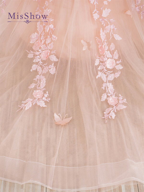 MisShow-Pink Flower Girl Vestidos para casamento, vestido de baile floral 3D Lace, vestido de princesa de aniversário fofo para crianças
