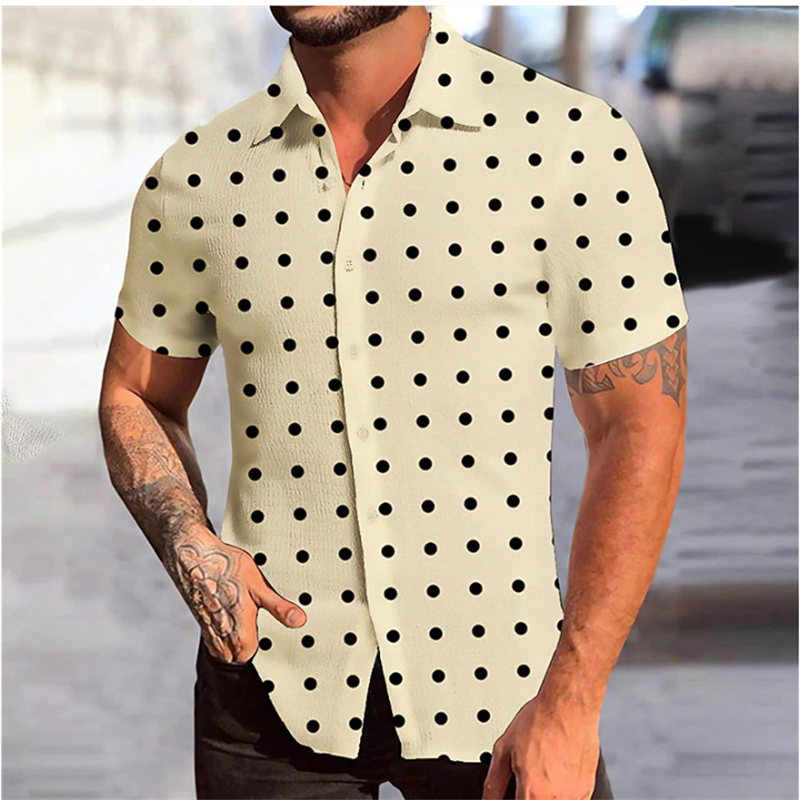 Camisa havaiana estampada em bolinhas masculina, lapela branca, manga curta, moda de rua, estilista, 9 cores, verão, 2023
