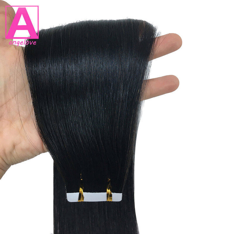 Fita no cabelo humano brasileiro em linha reta extensões 14-26 polegadas cola adesiva de trama de pele 100% cabelo humano Remy real na qualidade do salão de beleza