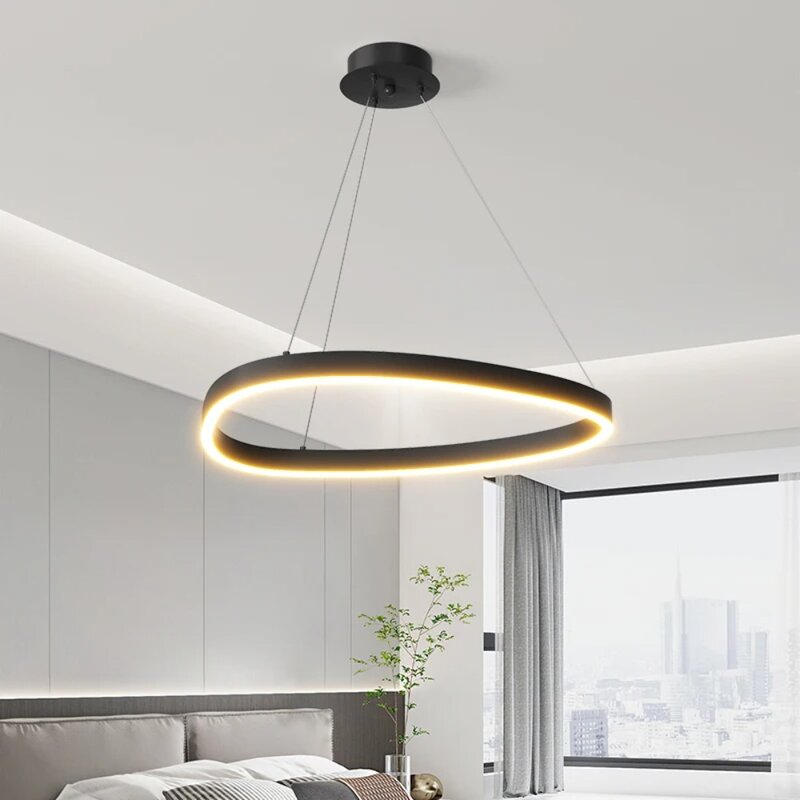 Современная светодиодная люстра с матовыми кольцами, домашнее освещение, потолочный светильник для гостиной, спальни, подвесные лампы черного и белого цветов