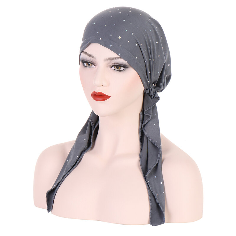 Muslim Inner Hijab Turban Women Pre-Tied Long Tail Headscarf Wrap Chemo Cap Beanies Bonnet Head Scarf Stretch Headwear Hat Mujer