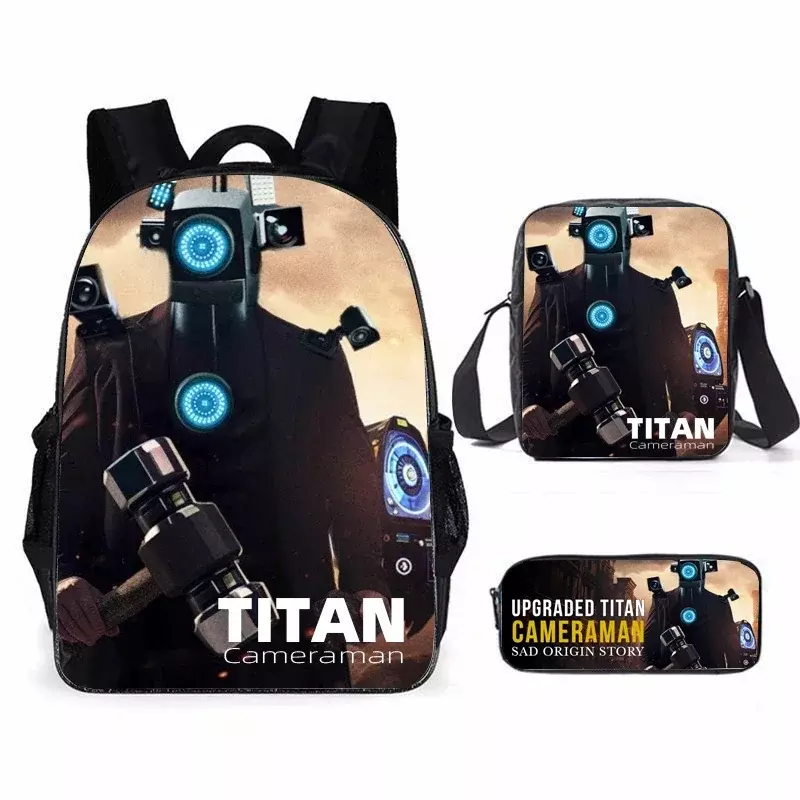 Skibidi-mochila escolar con estampado Titan para niños, Juego de 3 piezas, mochila informal para estudiantes