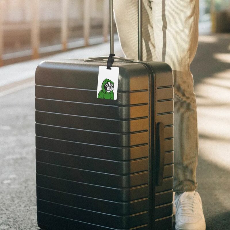 Etykiety na bagaż przenośna etykieta podróżna z buldogiem francuskim PVC urocza przywieszka bagażowa z walizka podróżna akcesoriów