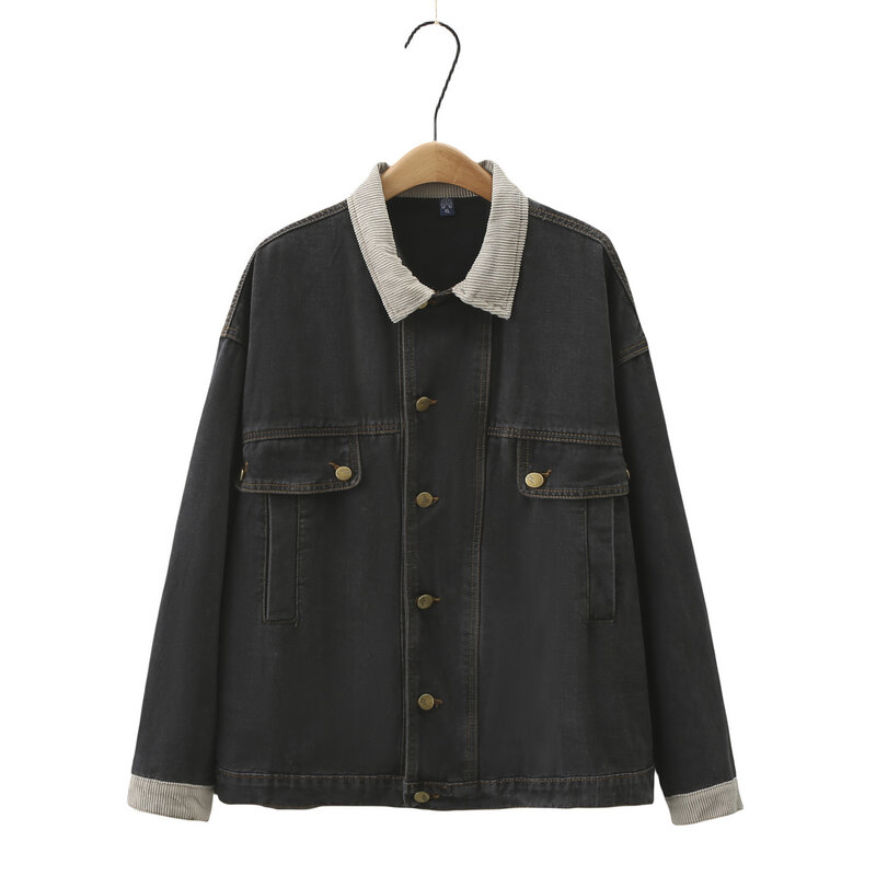 Womens Plus Size Jean Jacket Autumn Casual Clothing Fashion Block Color Denim Outwear Curve Drop Sleeves Coats T73 H16