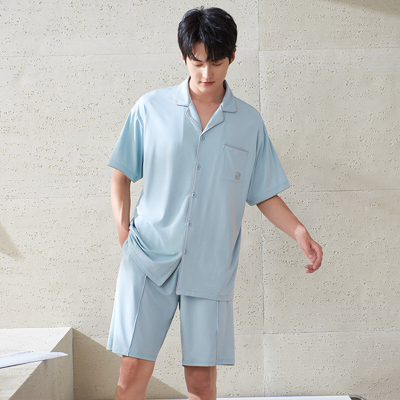 Summer Men's Modal Cotton Pajamas Short Sleeve Sleepwear Letter Pajama Sets Casual Cardigan Sleep&Lounge Pyjamas Pijamas Hombre
