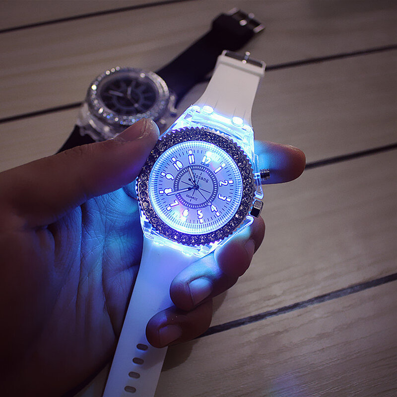 Zegarek dla pary moda prosty Trend Rhinestone musujące elektroniczny zegarek na rękę