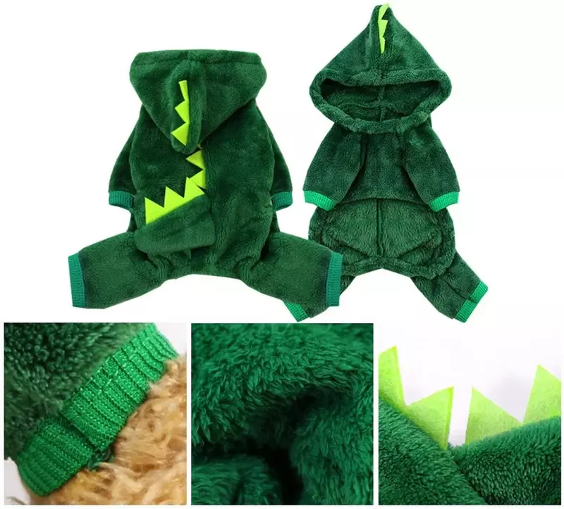 Pet Cat Dog vestiti per cani di Halloween per cani di piccola taglia Costume Cosplay di dinosauro divertente inverno caldo cappotto di gatto felpe con cappuccio in pile maglione
