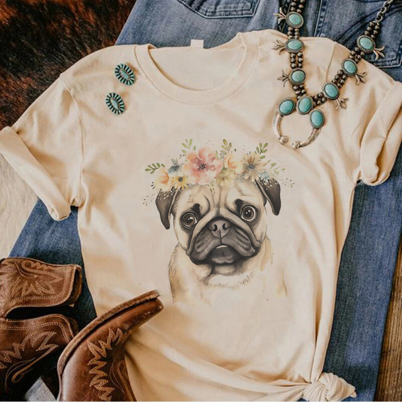 Camiseta de Pug para mujer, ropa de calle, camiseta de manga para niña