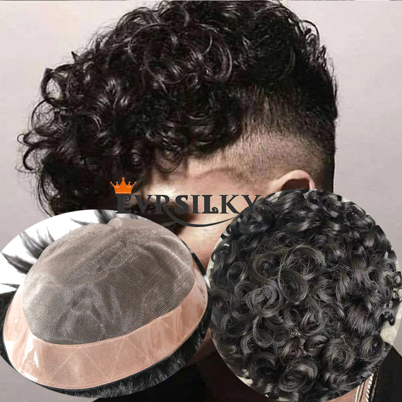 8mm Afro Curly Weave Mens Wigs Brown Black Human Hair Super Durable Mono Toupee 15mm 20mm 10mm Capillary Prosthesis Replacement