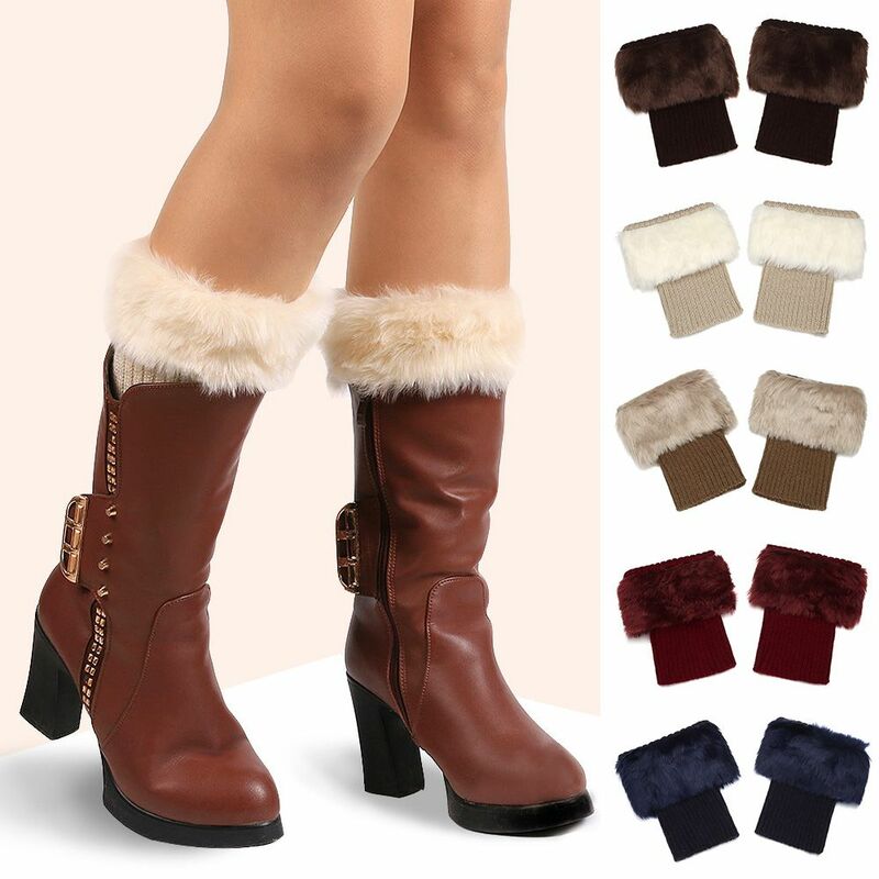 Calentadores de piernas de punto para mujer, calcetines cortos de Color sólido, cubierta de botas, mantiene el calor, moda de invierno, 1 par