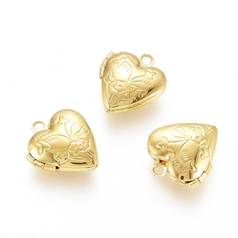 20pcs Small Heart Brass Locket Pendants Photo Frame Charms for Necklaces Craft Supplies Jewelry Making Valentine Gift