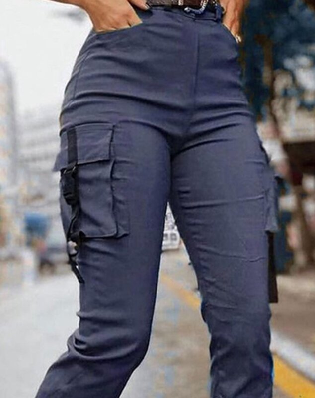 Pantaloni lunghi da donna Design tascabile lavoro quotidiano 2023 moda Slim Fit risvolto vita alta Skinny elegante pendolarismo pantaloni Cargo Casual
