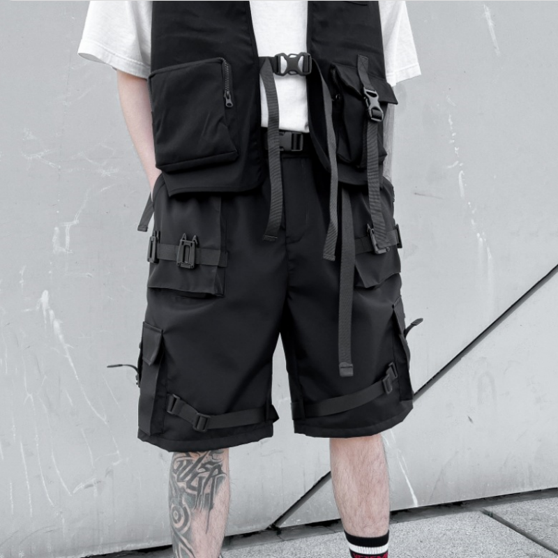 2024 Summer Men Techwear Style Multi-pocket Cargo Shorts Y2K High Street Tactical Straight Cropped Pants pantalone cortos шорты