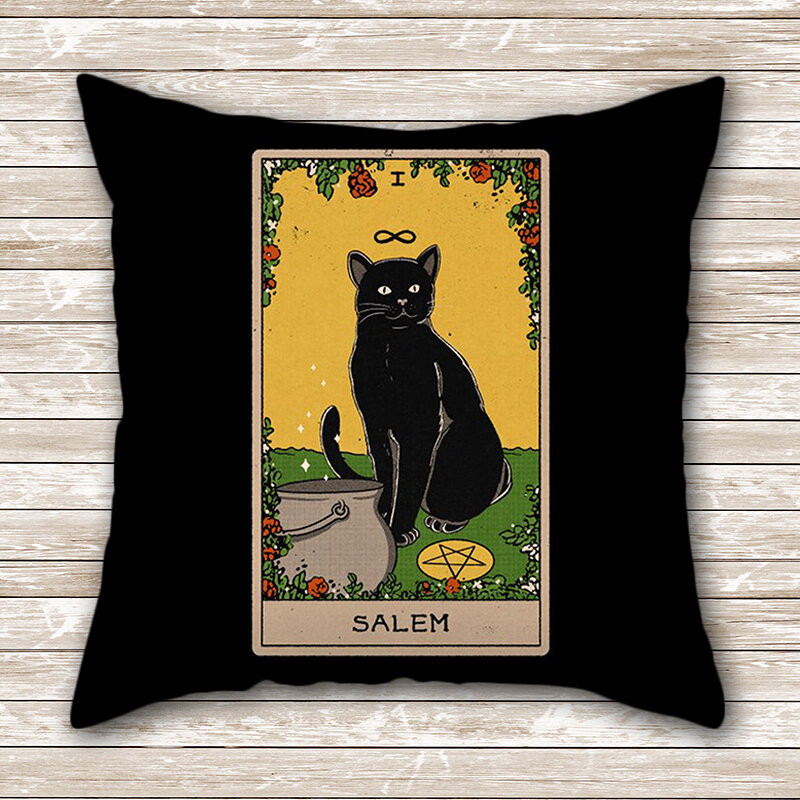 ZHENHE Black Cat Tarot หมอนบ้านตกแต่งปลอกหมอนห้องนอนโซฟาตกแต่งหมอน18X18นิ้ว (45X45ซม.)