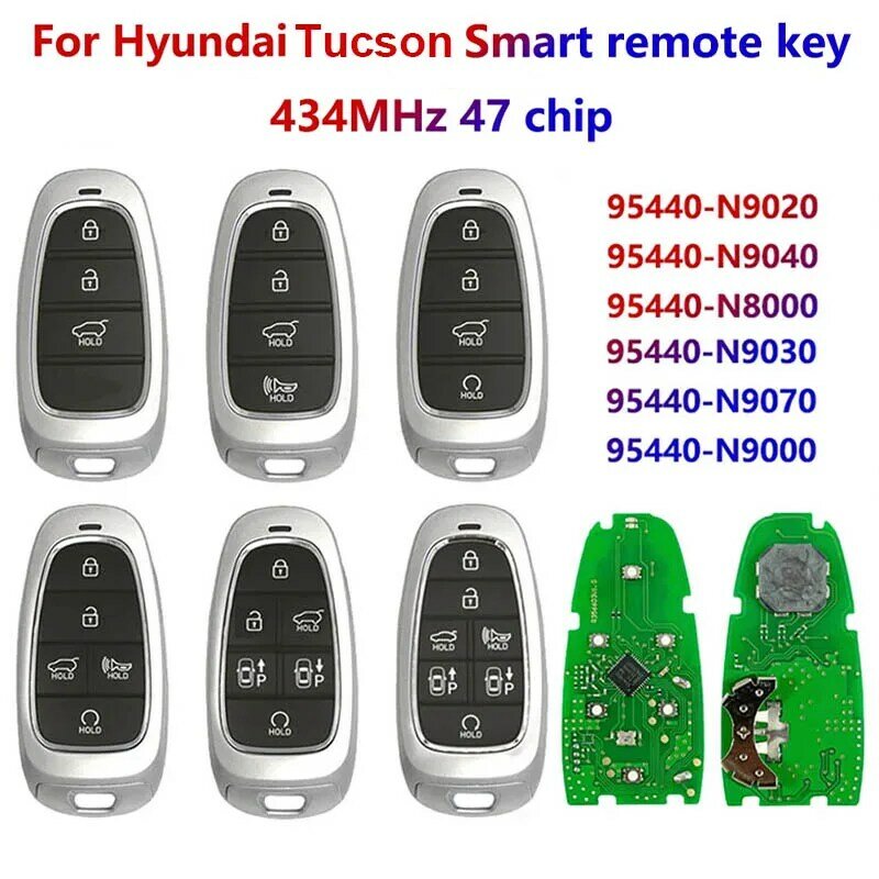 Chave remota inteligente para Hyundai Tucson 2021-2022, PN 95440-N9020 95440-N9030 95440-N9040 95440-N9070 N8000 N9000, 433MHz, 47 Chip