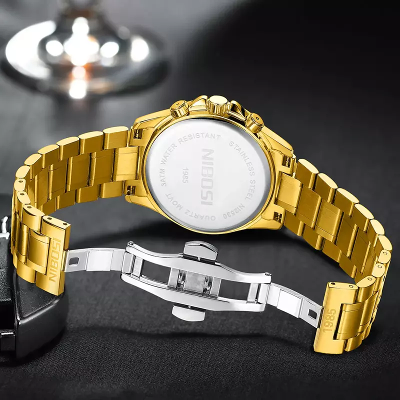 NIBOSI-reloj analógico de acero inoxidable para hombre, accesorio de pulsera de cuarzo resistente al agua con cronógrafo, complemento Masculino deportivo de marca de lujo con diseño militar