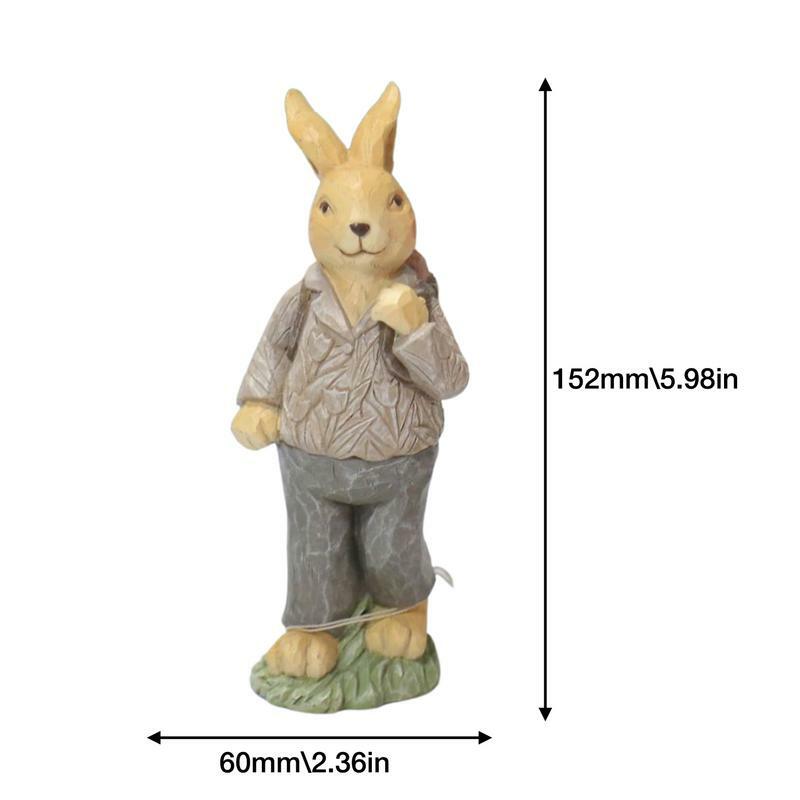 Estatuilla de conejito de pie de resina, decoración rústica de granja, decoración de conejo de Pascua de primavera
