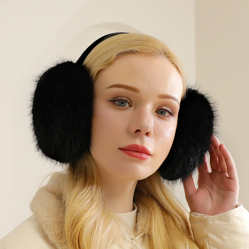 Penutup telinga warna polos mode Earmuff lembut pakaian punggung Earmuff wanita tebal pelindung telinga mewah penghangat musim dingin bulu palsu Earmuff