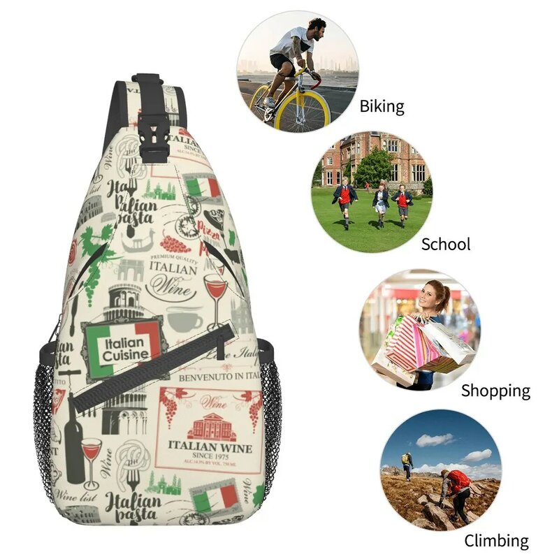 ريترو ستايل إيطاليا العلم الإيطالي Crossbody الرافعة حقائب عادية الصدر حقيبة الكتف حقيبة الظهر Daypack للمشي السفر الدراجات Bookbag