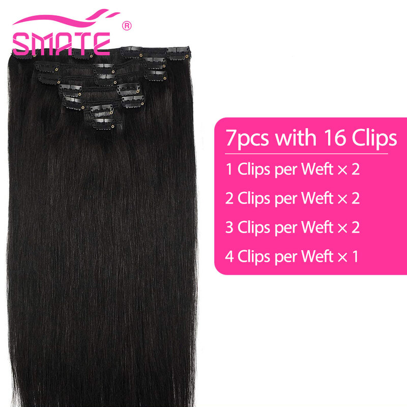 Straight Clip in Hair Extensions 7 Pcs 100g /Set Natural Color Clip Ins Remy Hair 18-24 Inches 100Gram For Fashion Wom