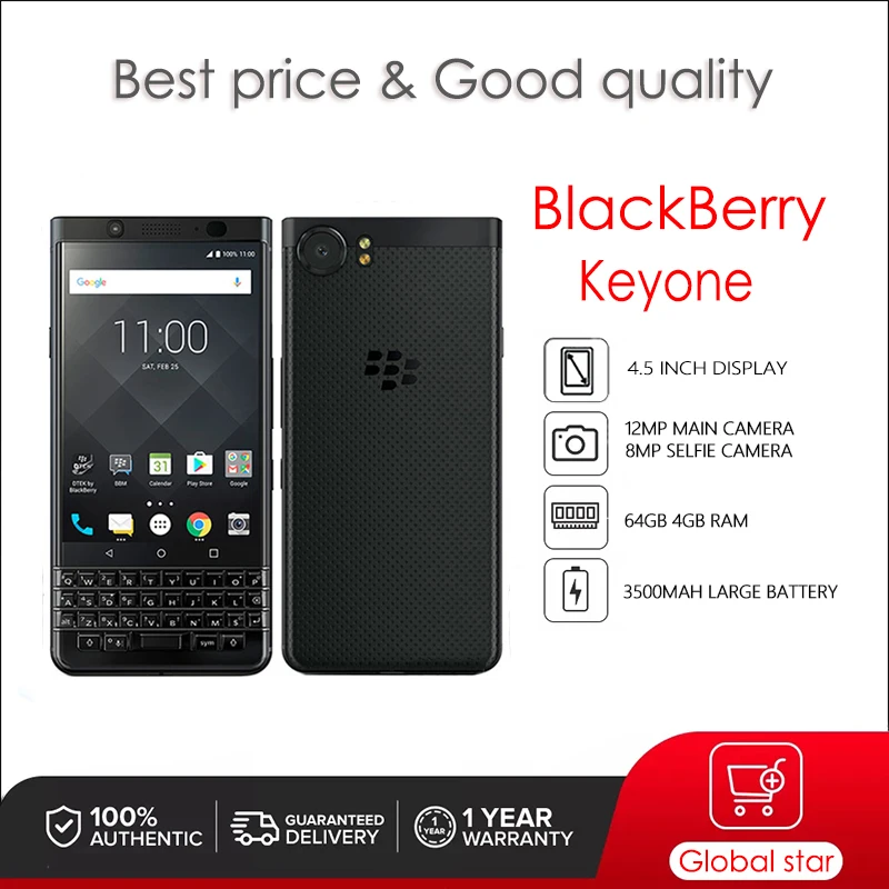 Blackberry Keyone Key1ตกแต่งใหม่ปลดล็อกโทรศัพท์มือถือ32/64GB 3GB RAM 3MP กล้อง Gratis Ongkir