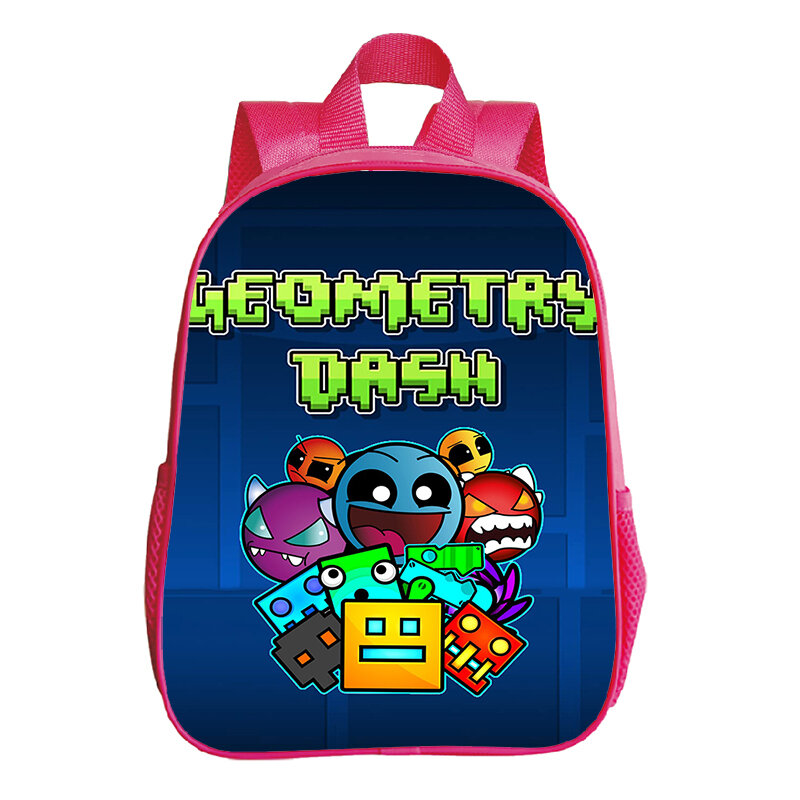 Geometry Dash Print Backpack Cute Pink School Bags for Girls Cartoon Kindergarten Bookbag Toddler Small Backpacks Childcare Bags