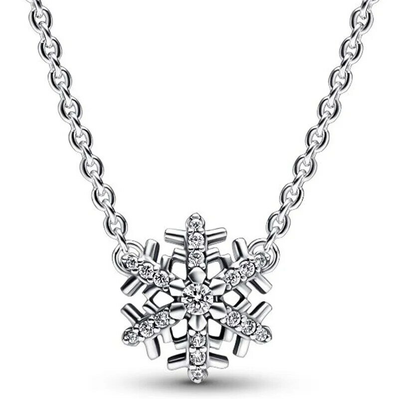 Retangular halo floco de neve herbário cluster colar autêntico 925 prata esterlina colar para grânulo charme diy presente jóias