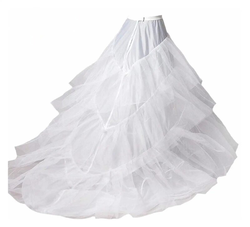 Rok Dalaman kereta panjang hitam putih, untuk gaun pesta pernikahan ekor Crinoline 3 Hoops