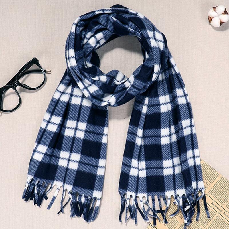 Unisex Winter Scarf Color Matching Plaid Print Tassel Thick Double-sided Plush Long And Wide Neck Protection Lady Fall Scarf