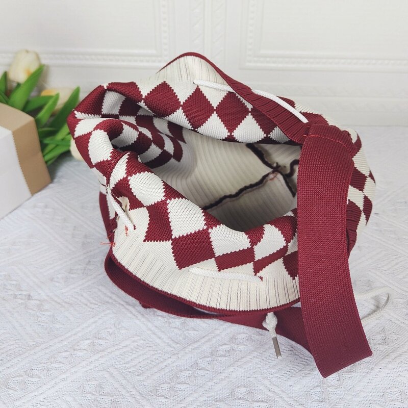 Trendy Knitted Bag 2024 Casual Large Capacity Drawstring Bucket Bag Lunch Box Bag Sexy