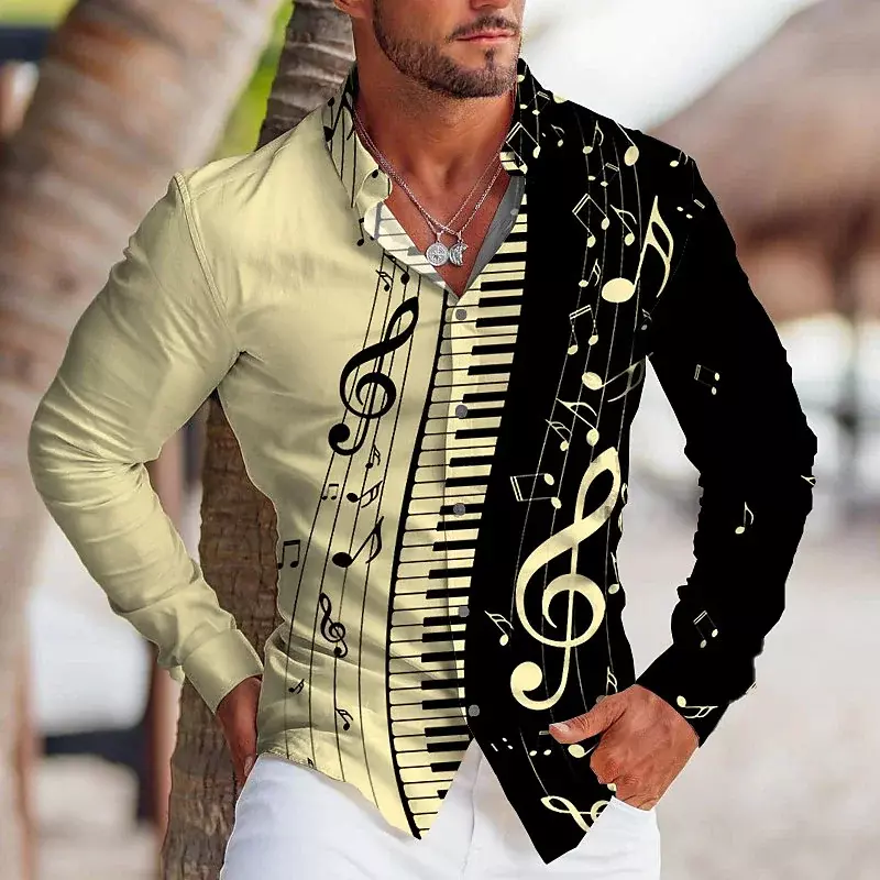 2023 koszula nuta Instrument muzyczny męski garnitur z długim rękawem Top Party Casual Street Soft komfort Plus rozmiar