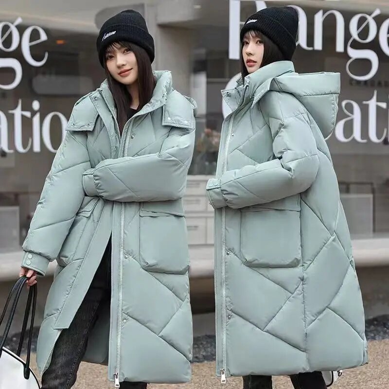 여성용 롱 다운 코트, 두꺼운 퍼퍼 재킷, 면 재킷, 패딩 재킷, 겨울 2024