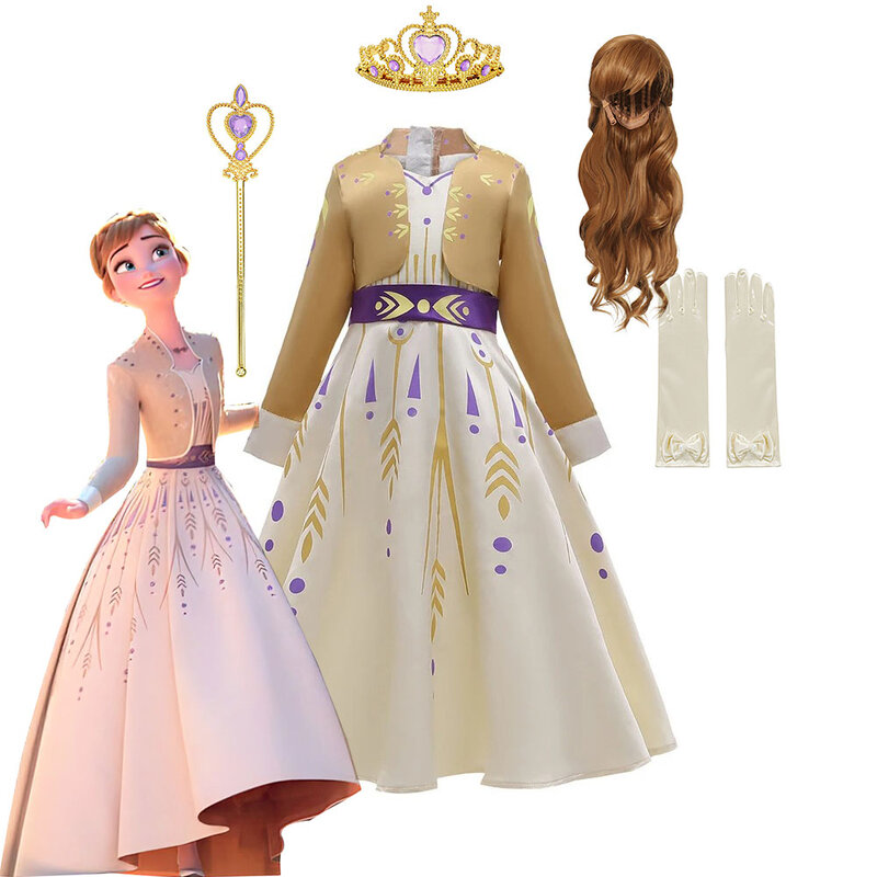 Gefrorene Prinzessin Mädchen Kleid Anna Cosplay Kostüm Schnee Königin Elsa 2 Kleider Anna Kleid für Geburtstag Halloween Cosplay Kostüm