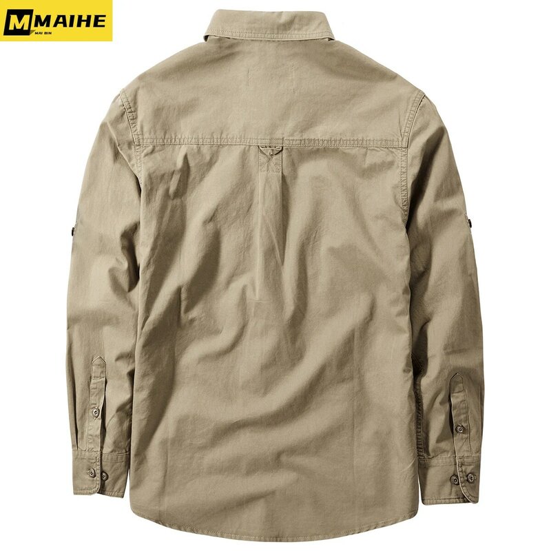 Brand Cotton Retro Shirt Men Spring Casual Cargo Shirts Male Long Sleeves Shirts Camiseta Masculina Plus Size 5XL 6XL
