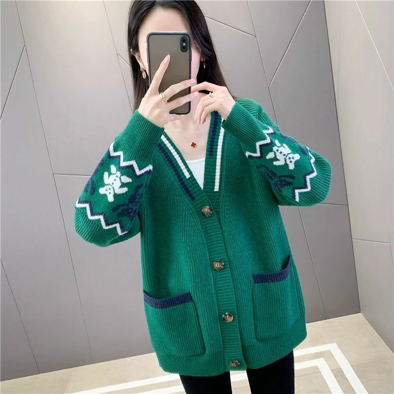 Kardigan rajut wanita musim gugur, Sweater mantel Atasan longgar dan malas, Fashion populer 2023